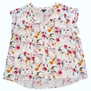 Buffalo David Bitton Womens XL Top Tunic Shirt White Floral Print Flowy Boho